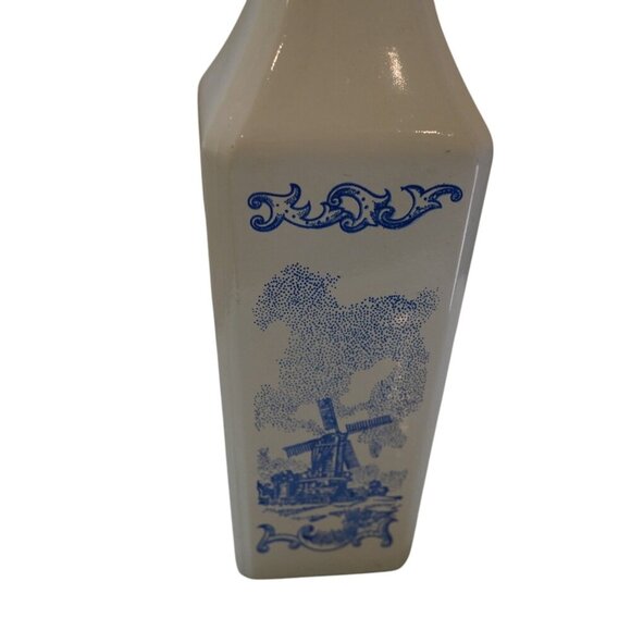 Vintage Vandermint Delft Windmill Tulip Blue White Milk Glass Liqueur Bottle Hol - Picture 2 of 12